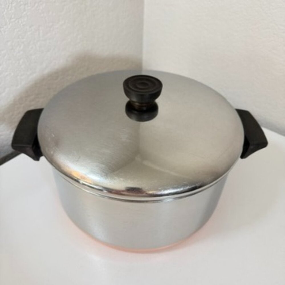 VTG Revere Ware 4 -1/2 Qt -87 Stockpot Copper Clad Bottom Stainless w/ Lid GUC